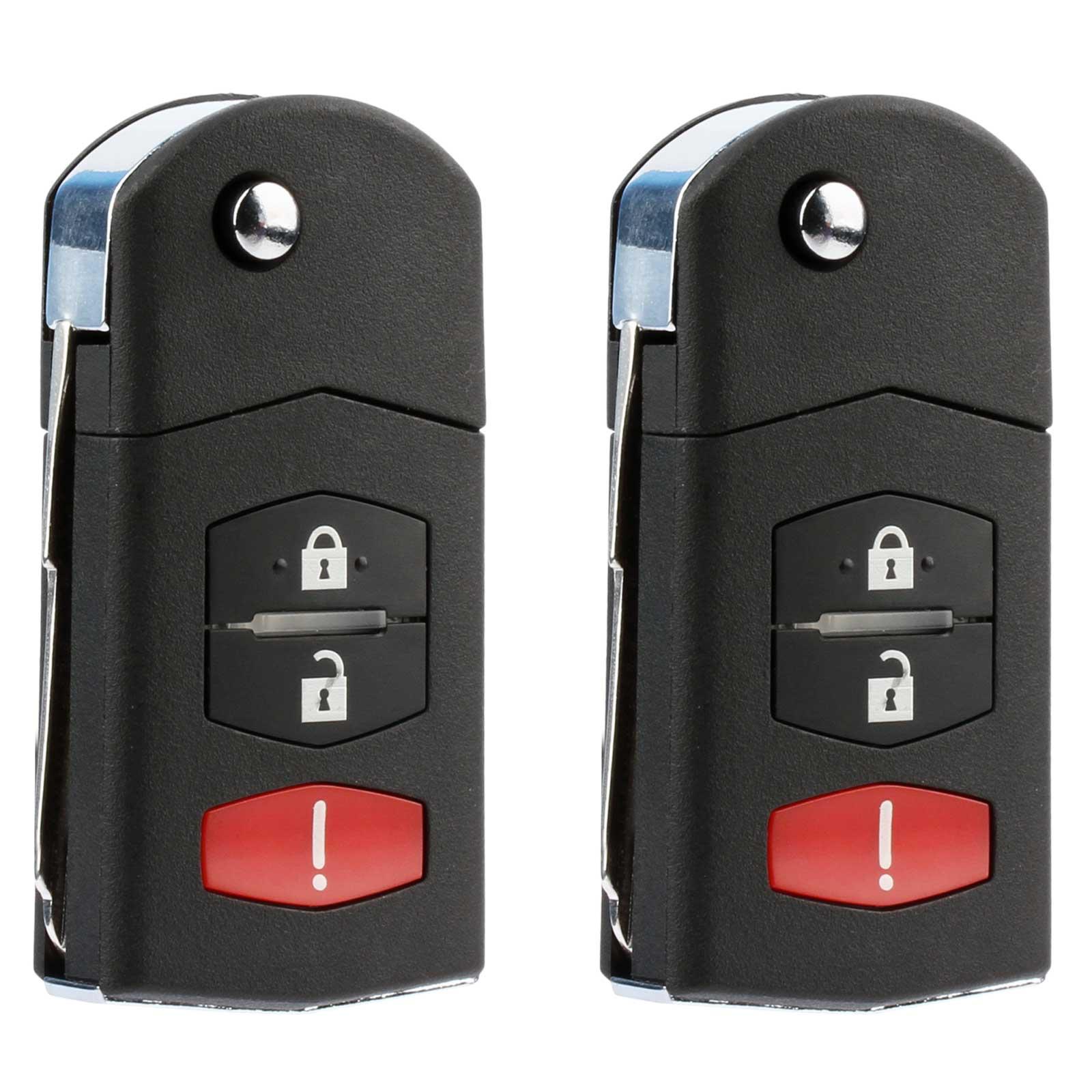 KeylessOption replacement blank flip key fob for Mazda (BCR2-67-5RY) 3-button remote fob, 2 pack
